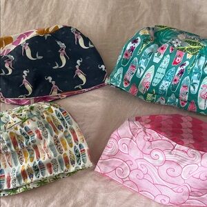 Custom mermaid surfer girl Hawaiian style Reversible handmade 4 Scrub Caps EUC